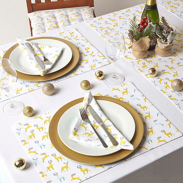 Lot de 4 sets de table noël cerfs majestueux en coton - HOMESCAPES