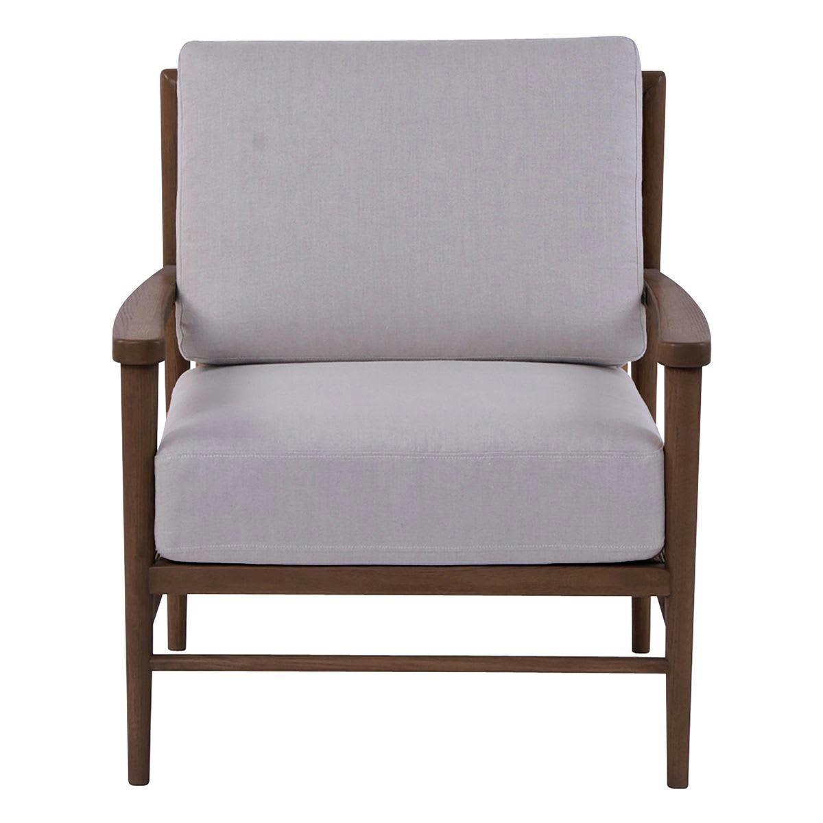 BASIL - Fauteuil tissu lin gris clair pieds frêne brûlé