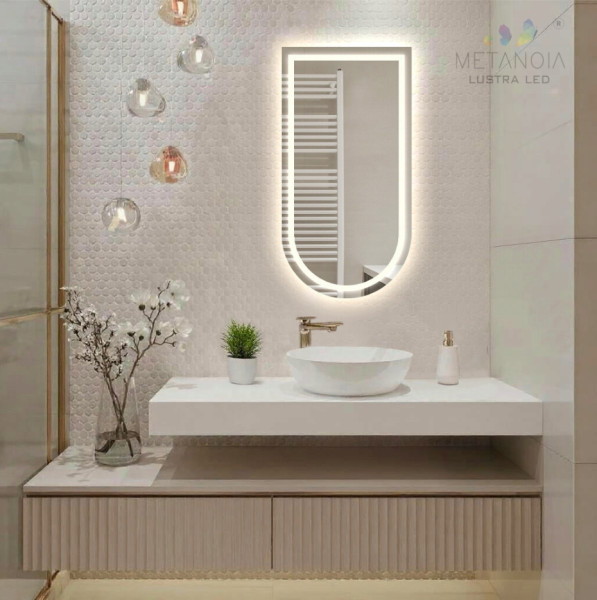 Lustro półowalne łazienkowe led 40x90 cm półowal ledy cob 480 diod/m