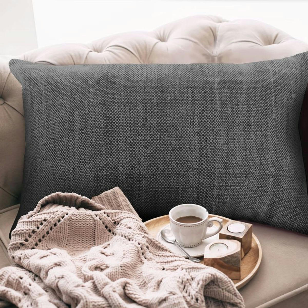 VINTAGE - Coussin effet délavé noir 60x40