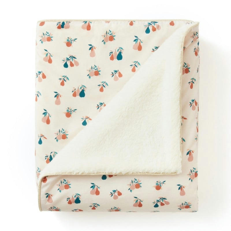 - Couverture polaire & coton bio bébé poires d'automne (75 x 90 cm)