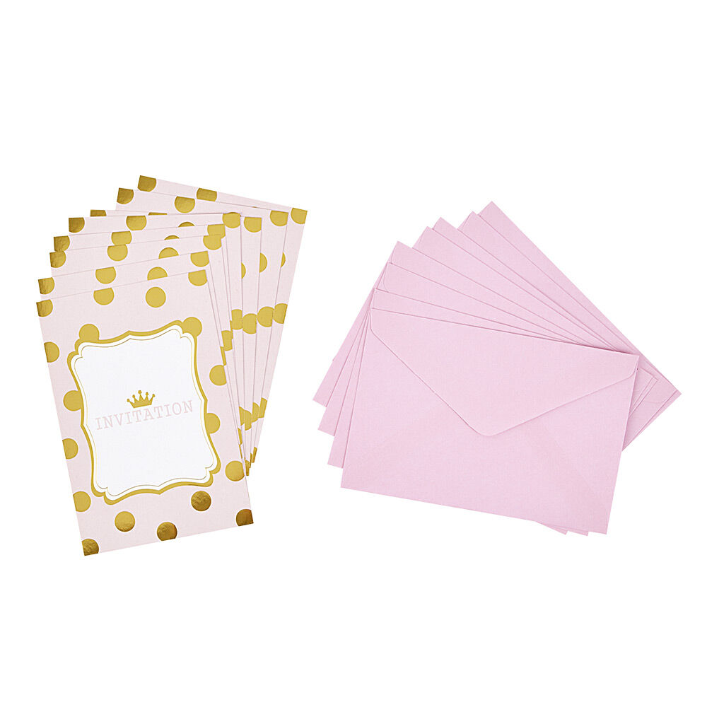 Carte d'invitation rose et doré à poids avec enveloppe x 8