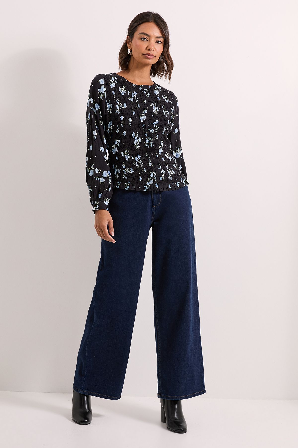 Dorothy Perkins Floral Shirred Bodice Button Through Top