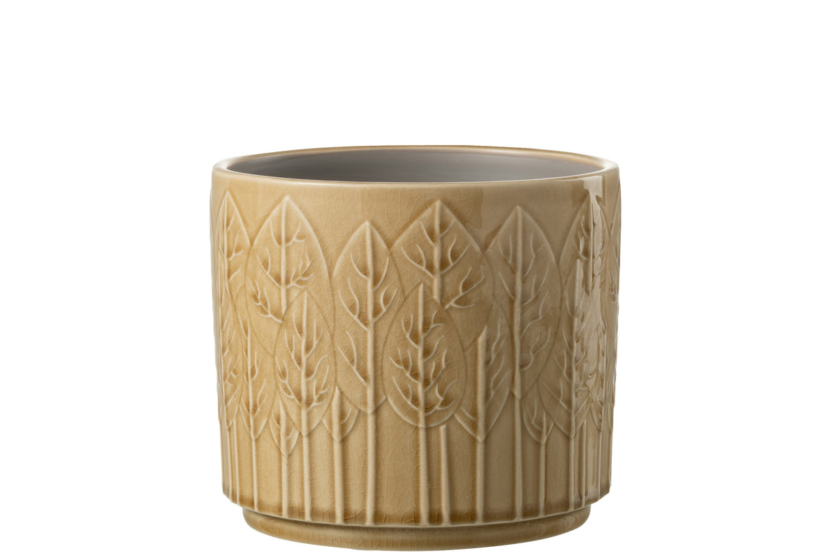 J-Line bloempot Blad - keramiek - beige - large - Ø 17 cm