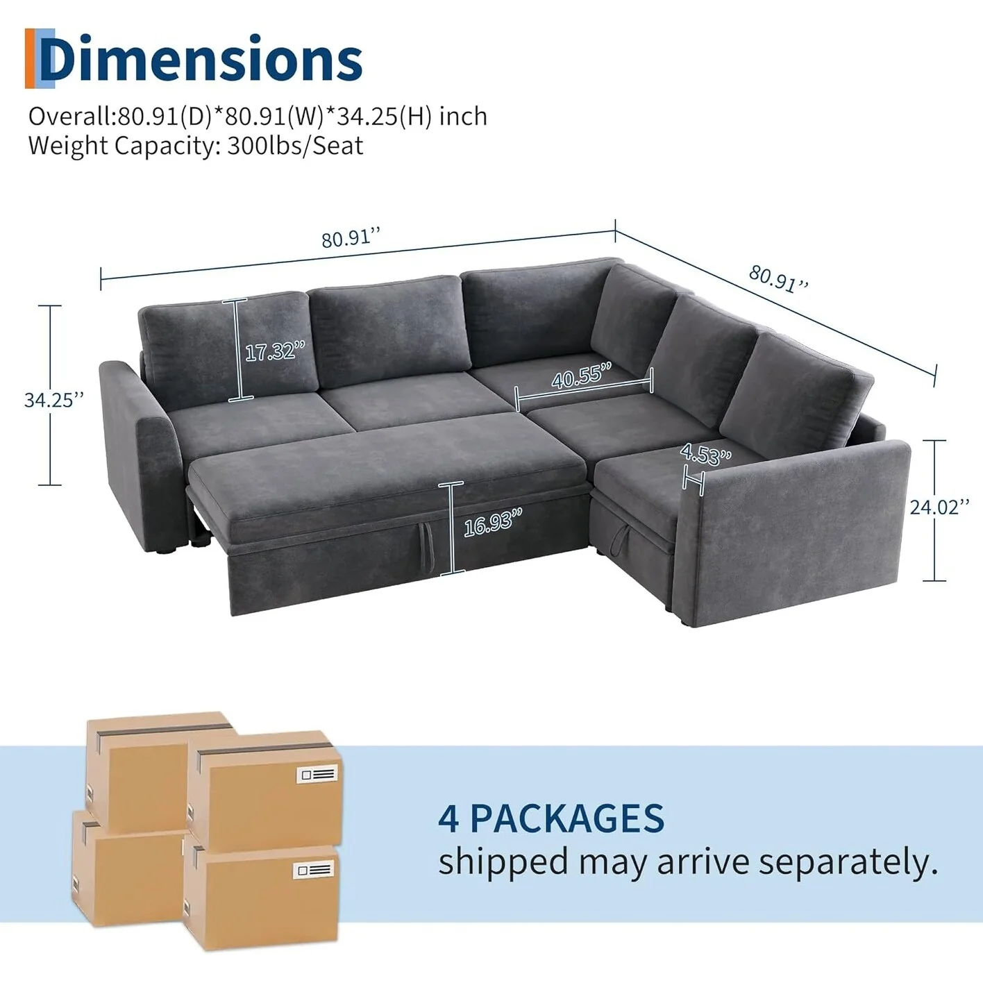 Sectional Sleeper Sofa with Pull Out Bed, Chenille Modular Sectional Sofa L Shaped Couch with Pull Out Couch