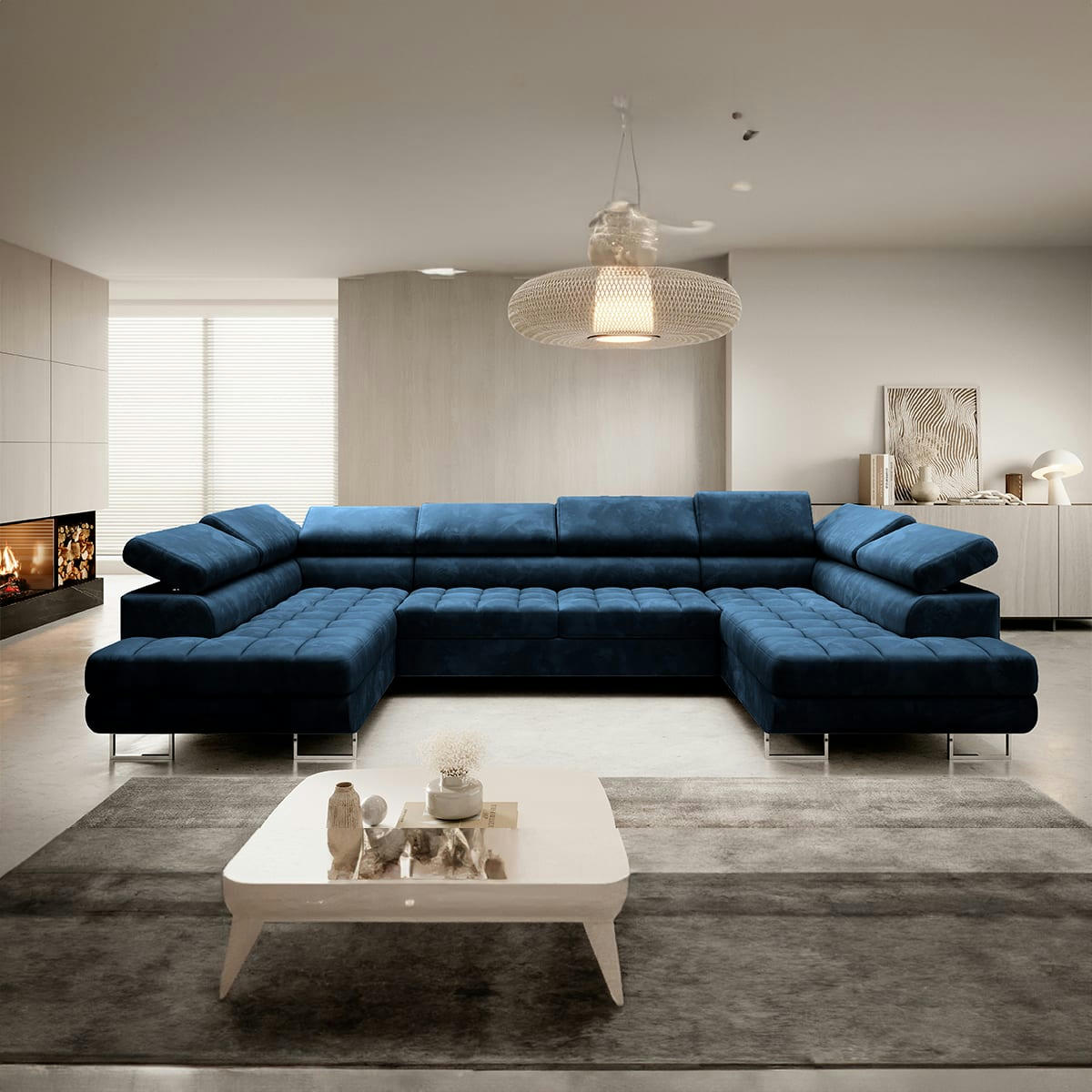 - Canapé en u 5 places convertible bleu marine