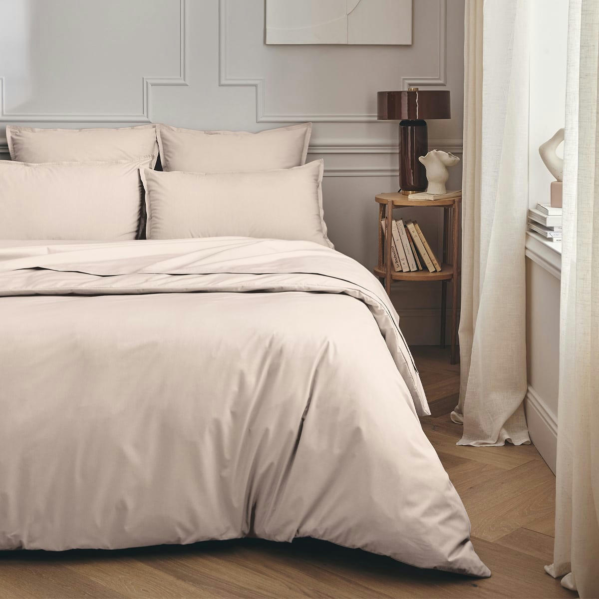 PREMIERE - Parure de lit en percale de coton rose lingerie 260x240