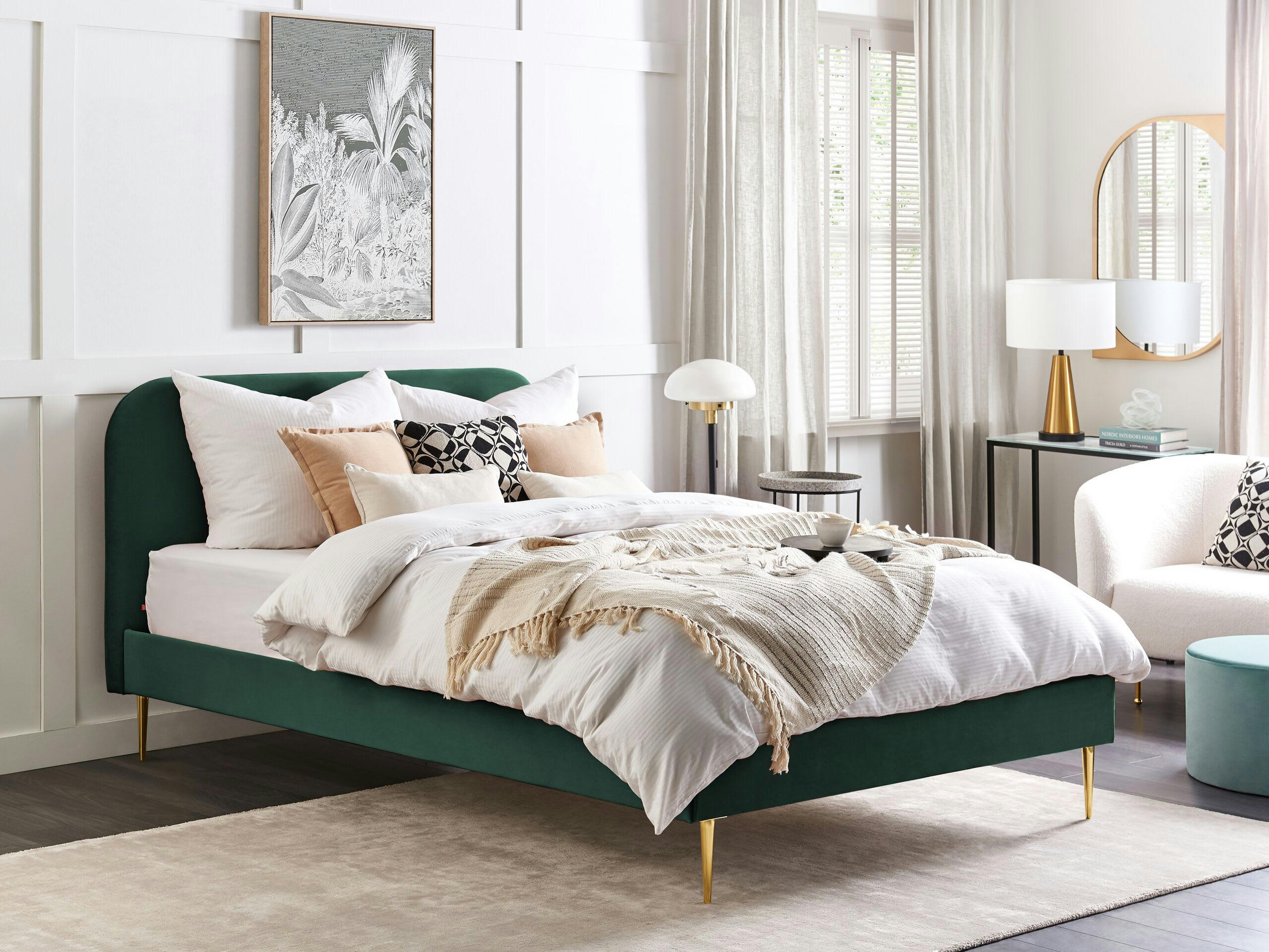 FLAYAT - Lit double en tissu vert 160x200