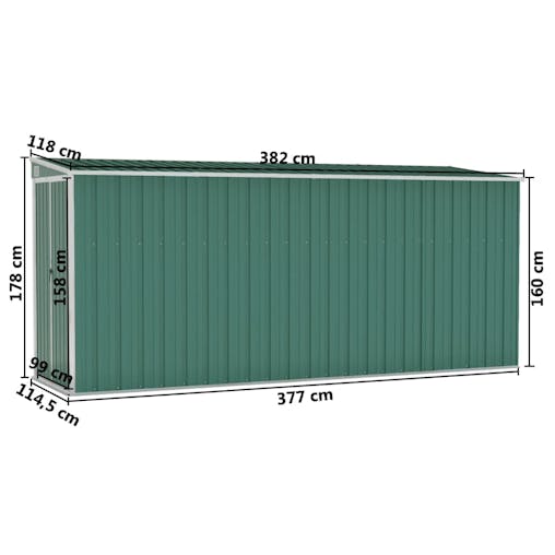 NNEVL Wall-mounted Garden Shed Green 118x382x178 cm Galvanised Steel