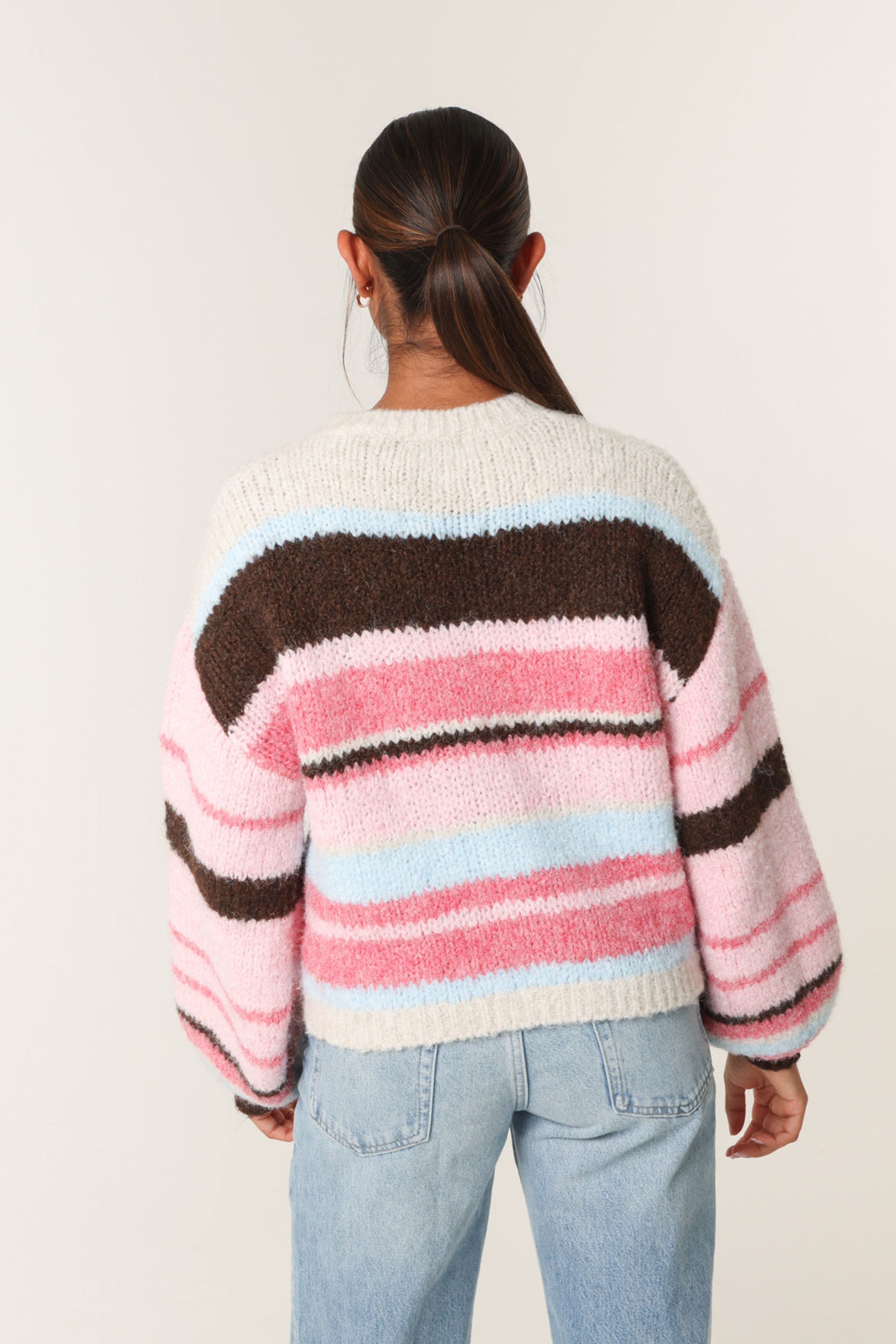 Blue Vanilla Pink Colourful Block Horizontal Stripes Jumper