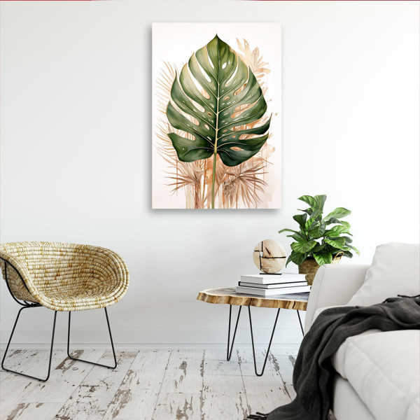 Feeby Obraz na płótnie, Liść Monstera Akwarela Zielony Natura 40x60