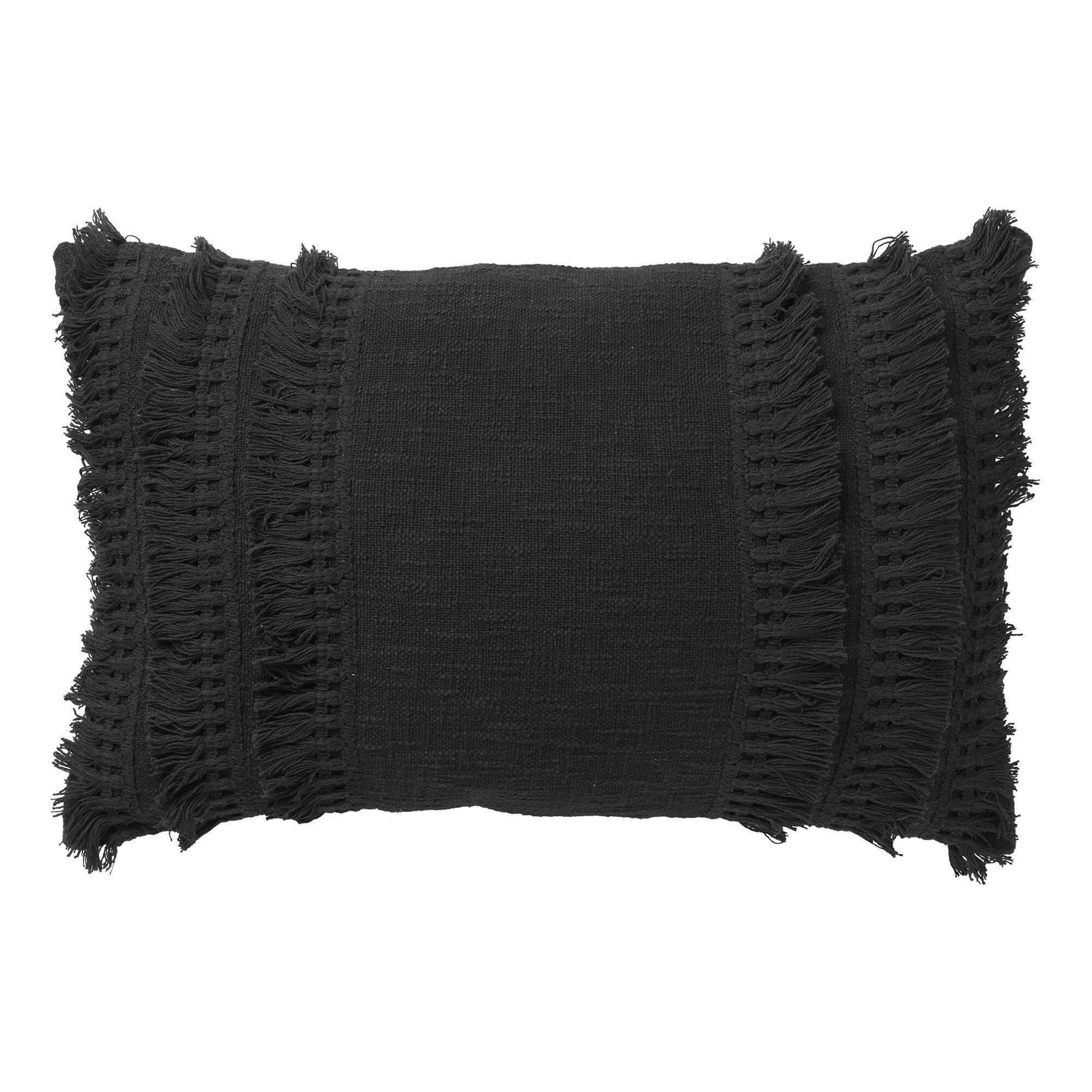 FARA - sierkussen 40x60 cm - 100% katoen - met franjes - Raven - zwart