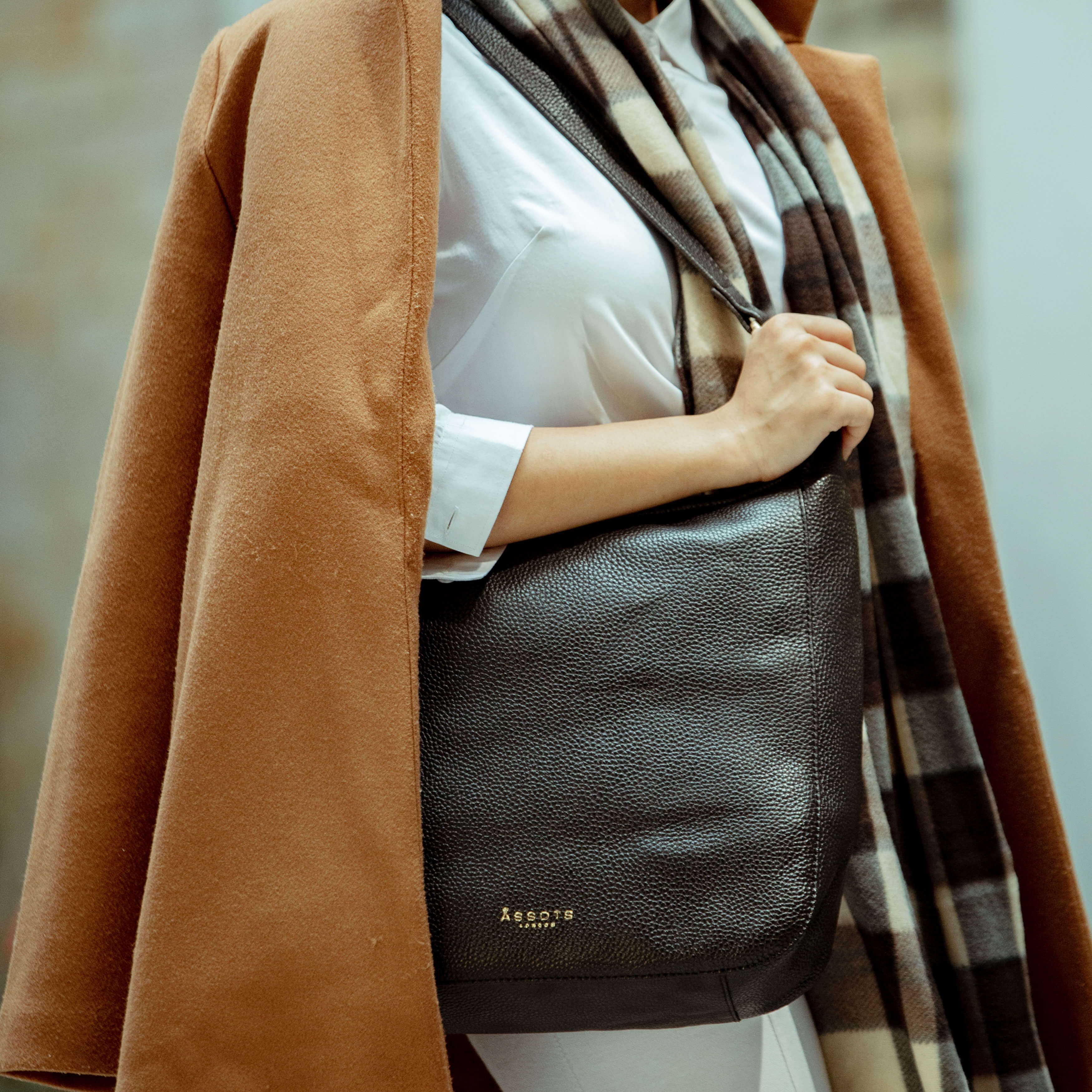 Assots London BIANCA' Pebble Grain Leather Slouchy Hobo Bag