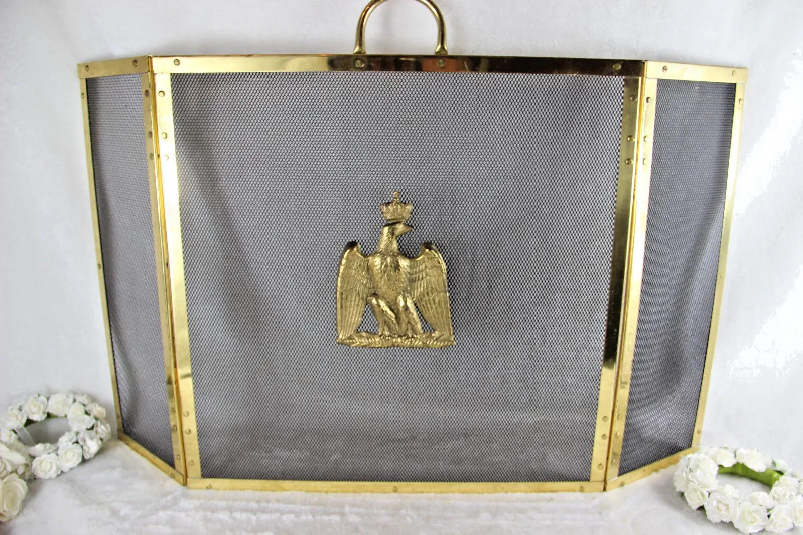 French mid century 1970 eagle brass fireplace screen empire
