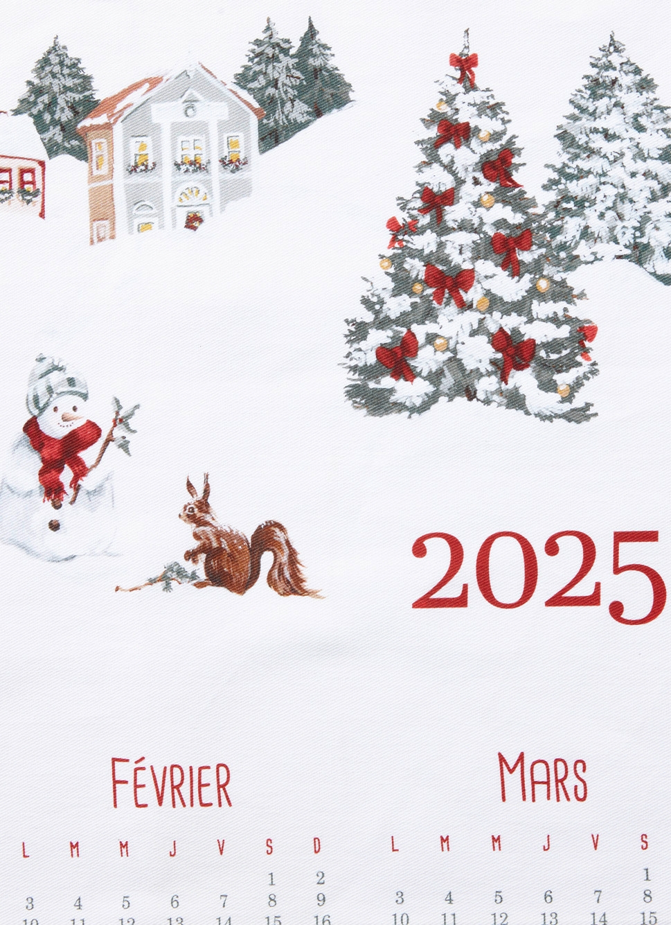 TORCHON SCÈNE CALENDRIER MULTICOLORE