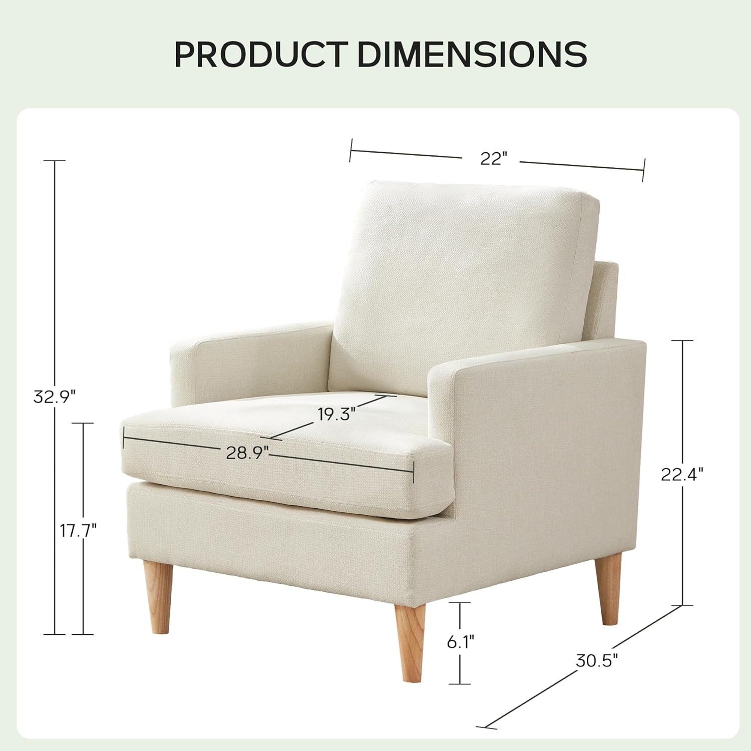 VKNOW Mid-Century Accent Chairs Set of 2, No Tools Assembly Required, Modern Upholstered Polyester Armchairs for Living Room & Bedroom, Comfortable Reading Chairs with Wood Legs, Beige