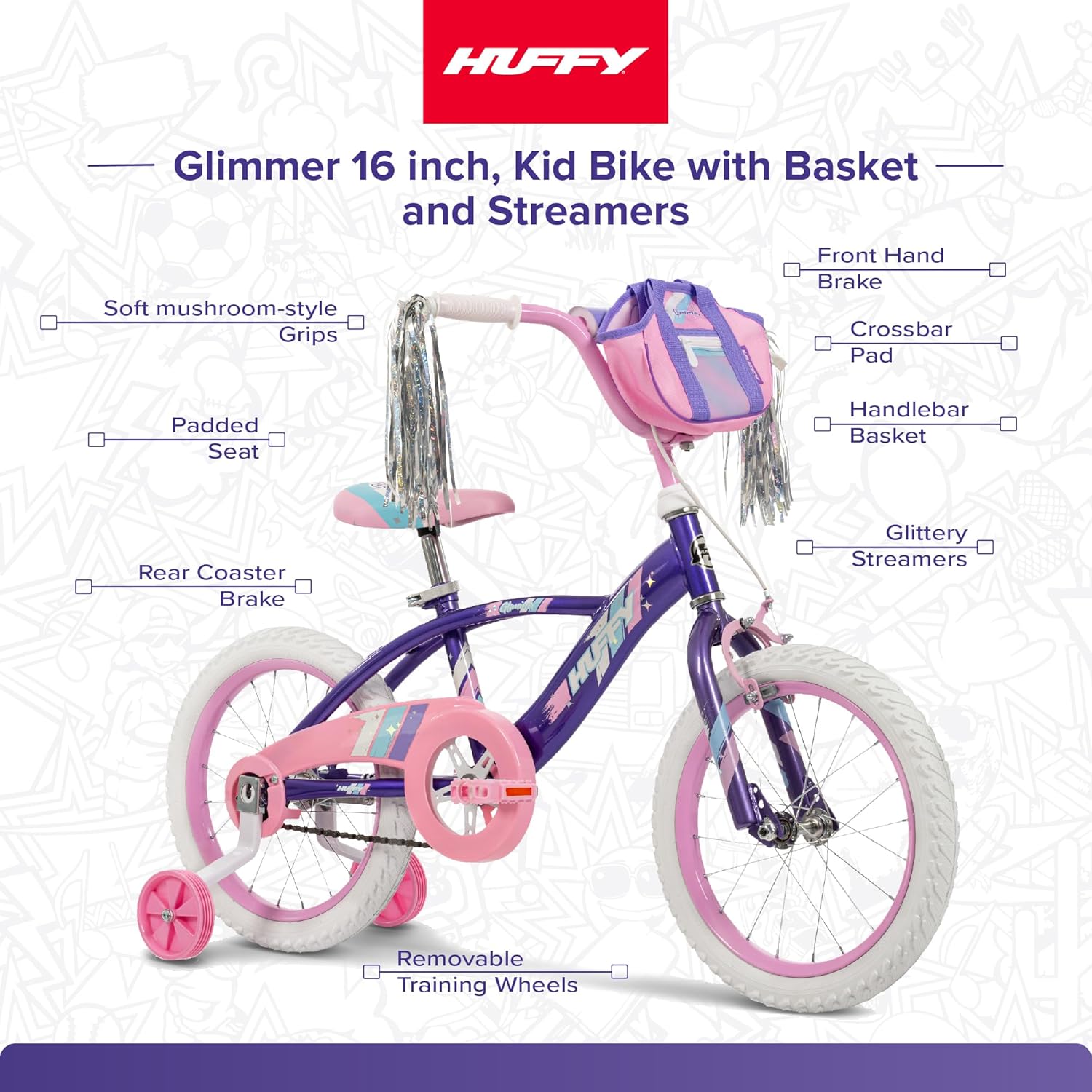 Huffy Kids 12/16 Inch Bikes, Multiple Color Options Available, Ideal for Ages 3+ Years Old, EZ Build Assembly, Removable Training Wheels, Chain Guard for Safety, Fun and Playful Designs