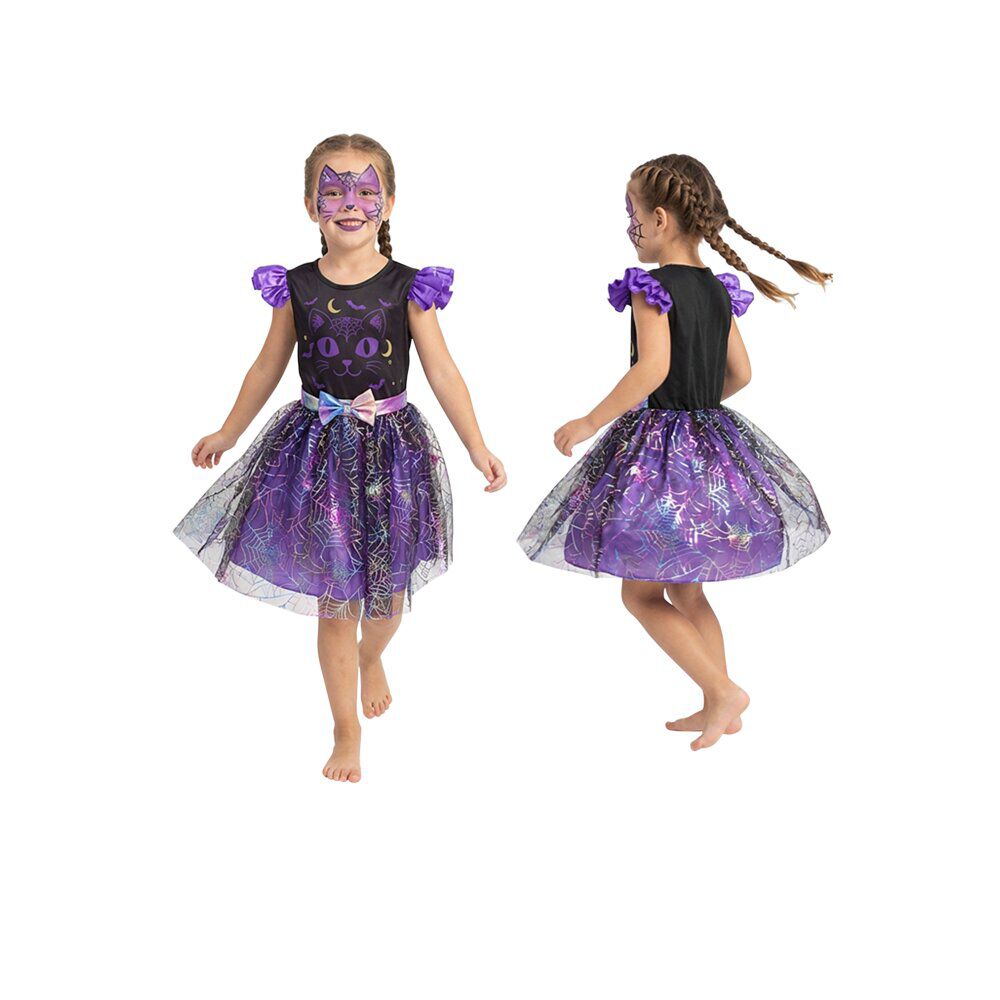 Déguisement enfant fille Halloween chat polyester violet 4/6ans