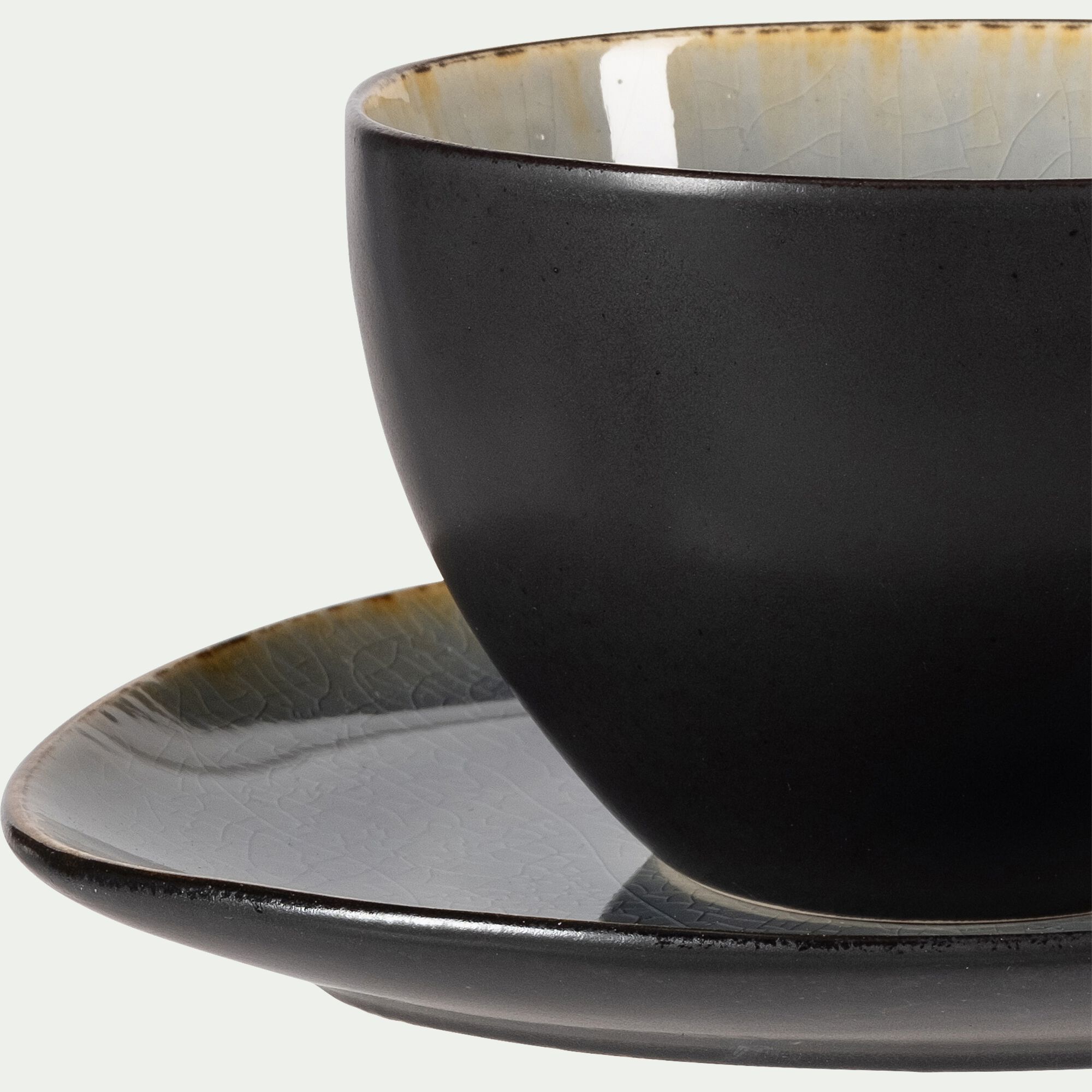 SELIME - Tasse et sous-tasse en grès réactif D10xH5cm - gris