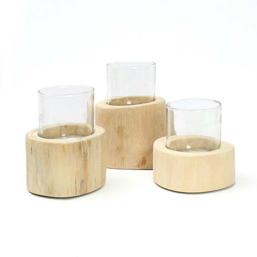 TRIO - Bougeoir en bois de teck set de 3