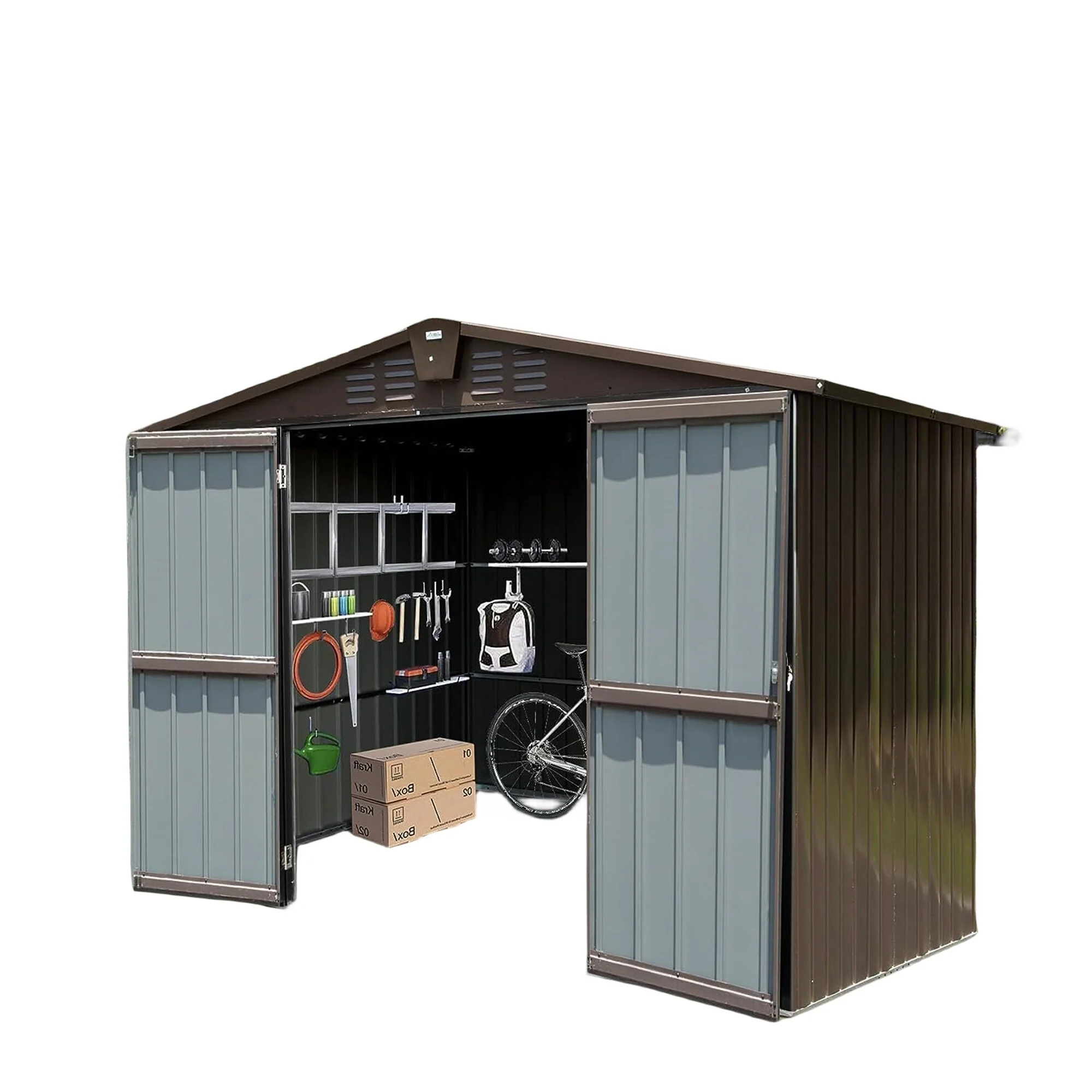 Rustproof Metal Garden Shed Storage Shed with Lockable Double Doors & Arch Roof Tool Shed, Water-Resistant Sloped Roof