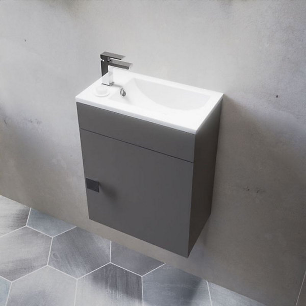 Meuble lave-mains SAFIA avec vasque et miroir - Gris