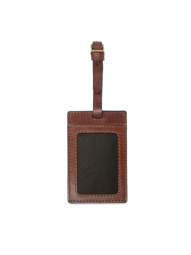 Brown leather luggage tag