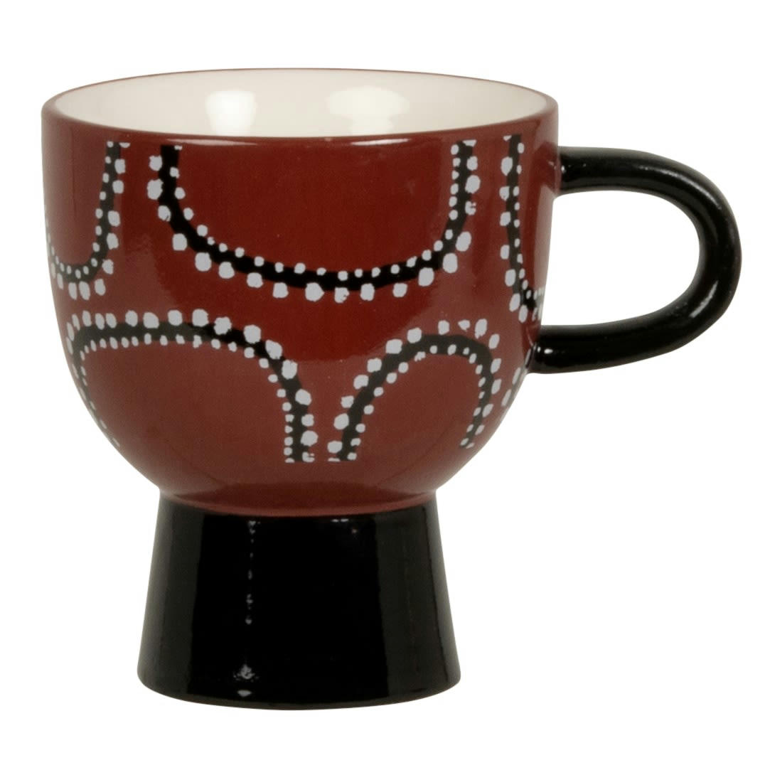 KARDU - Tasse sur pied en grès marron motifs noirs et blancs
