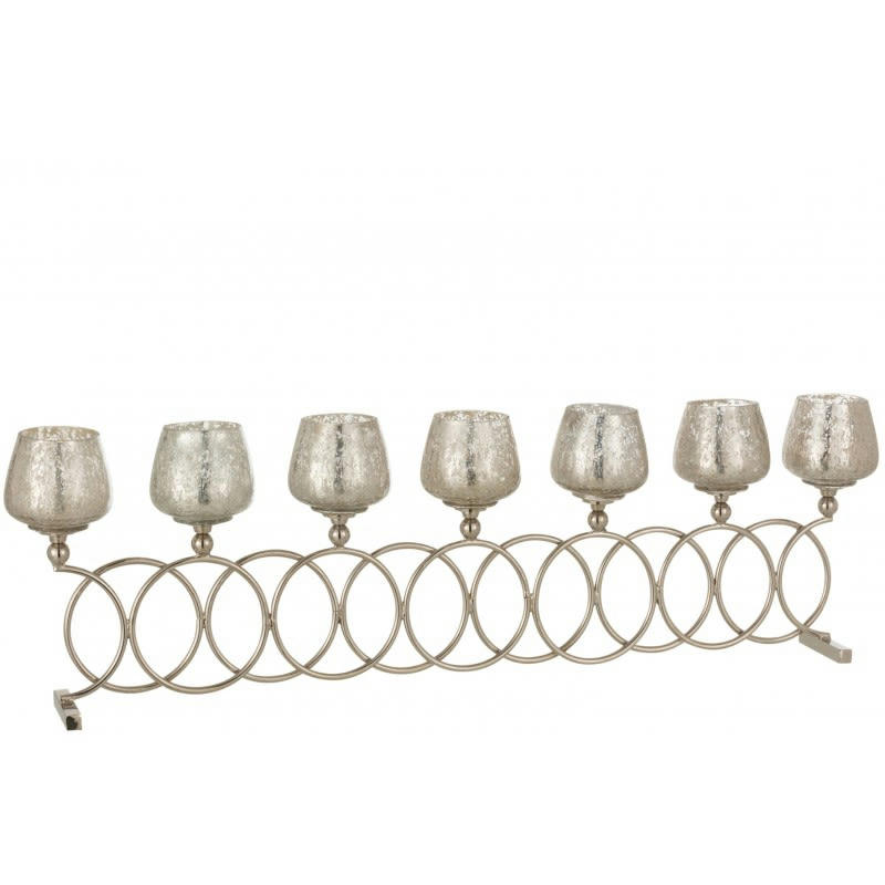 ANNEAUX - Photophore 8 anneaux craquelé verre nickel