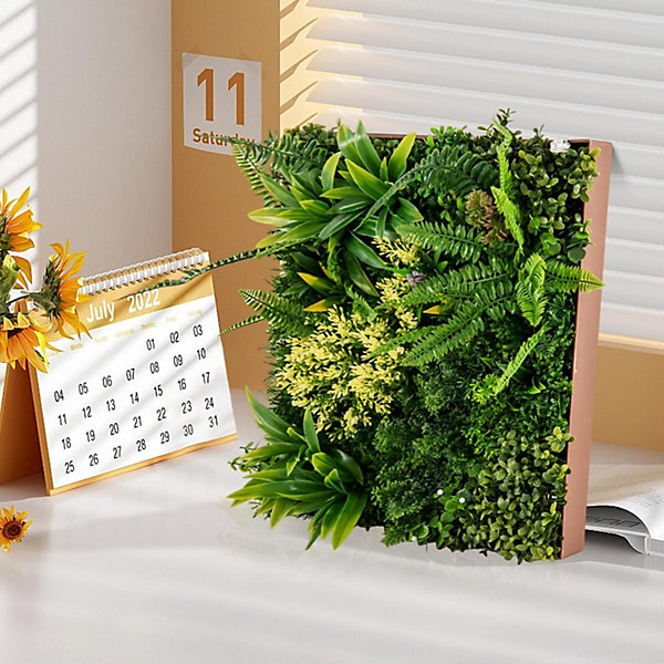 2 Panneaux Muraux Artificiels à Suspendre, 3D Encadrée Carrée, 11 Types de Plantes Artificielles, Toile de Fond Murale, 50x50 cm