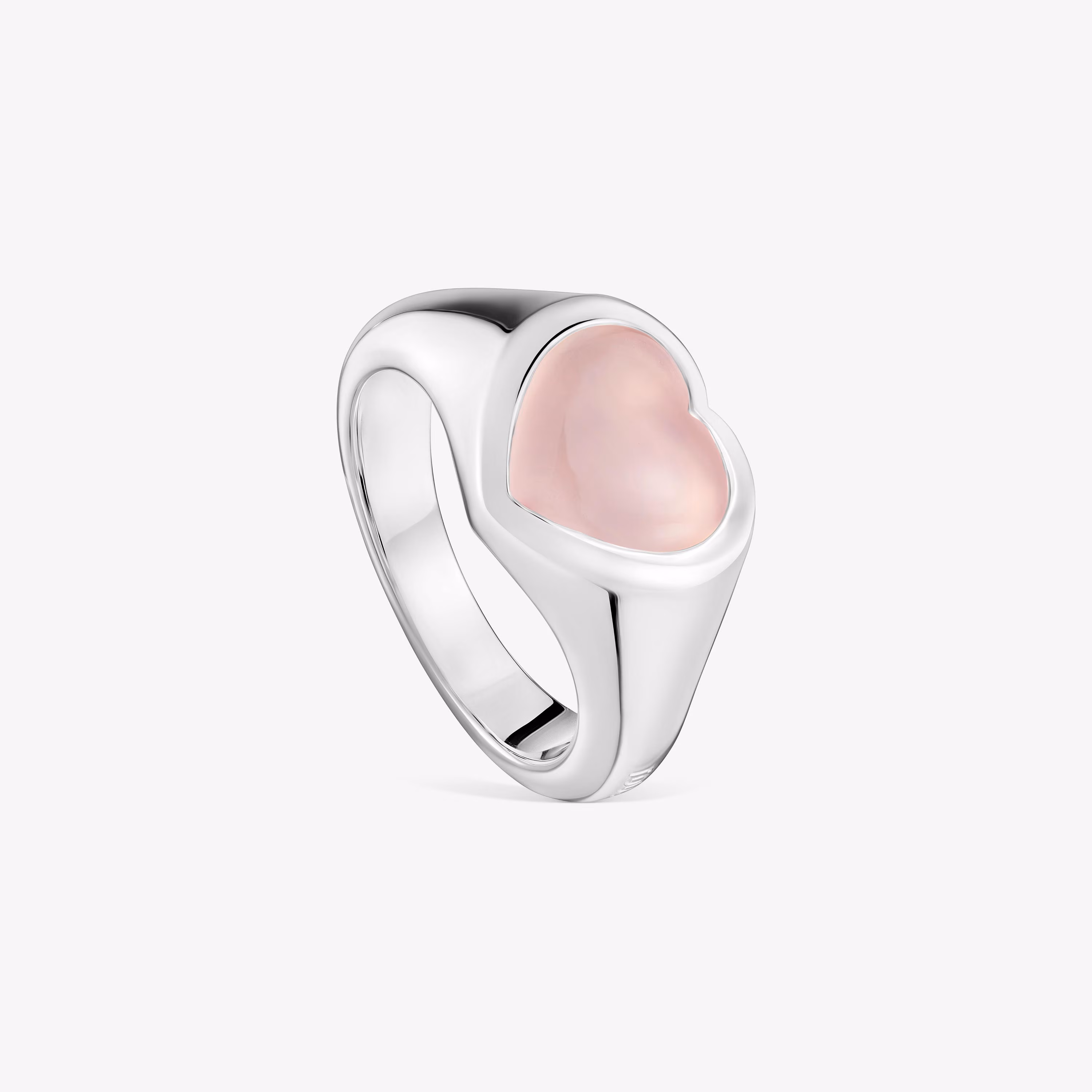 Anillo sello corazón de plata y calcedonia rosa Bold Motif