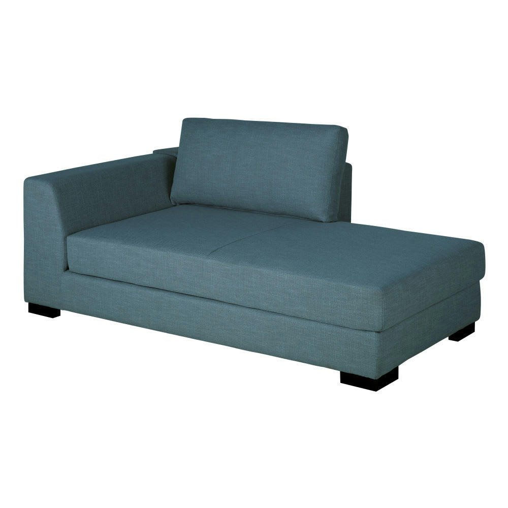 Terence - Méridienne-coffre gauche pour canapé modulable bleu pétrole