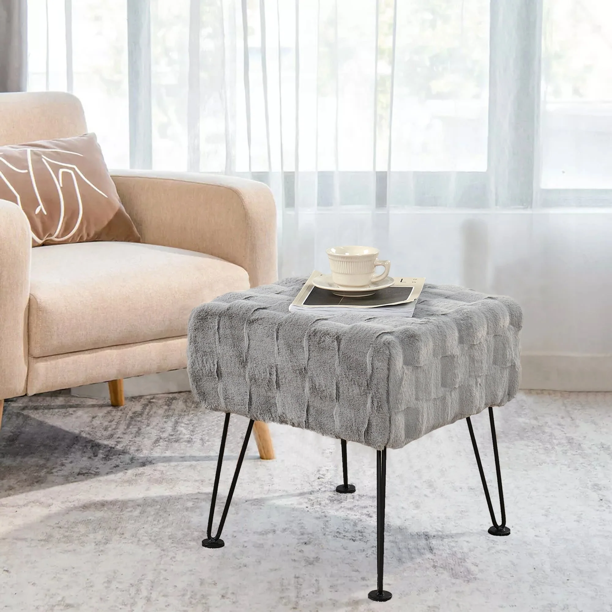 Home Soft Things Brick FauxFur Stool Soft Ottoman Furry Padded Seat