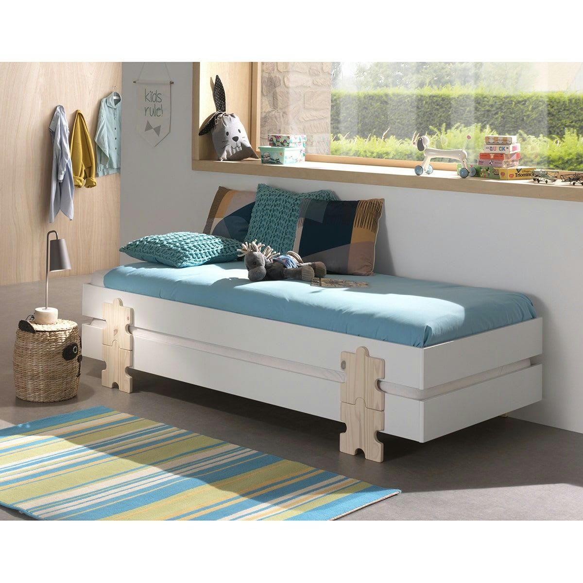 STAPEL - Lot  de 2 lits empilables 90x200cm blancs puzzle