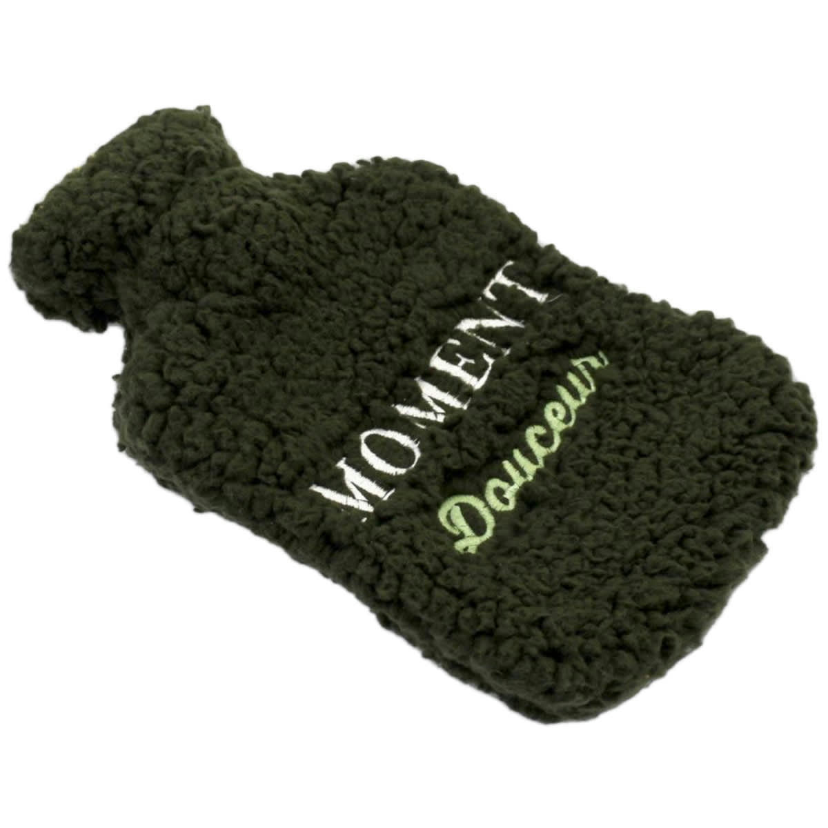 - Bouillotte marron avec enveloppe en fourrure