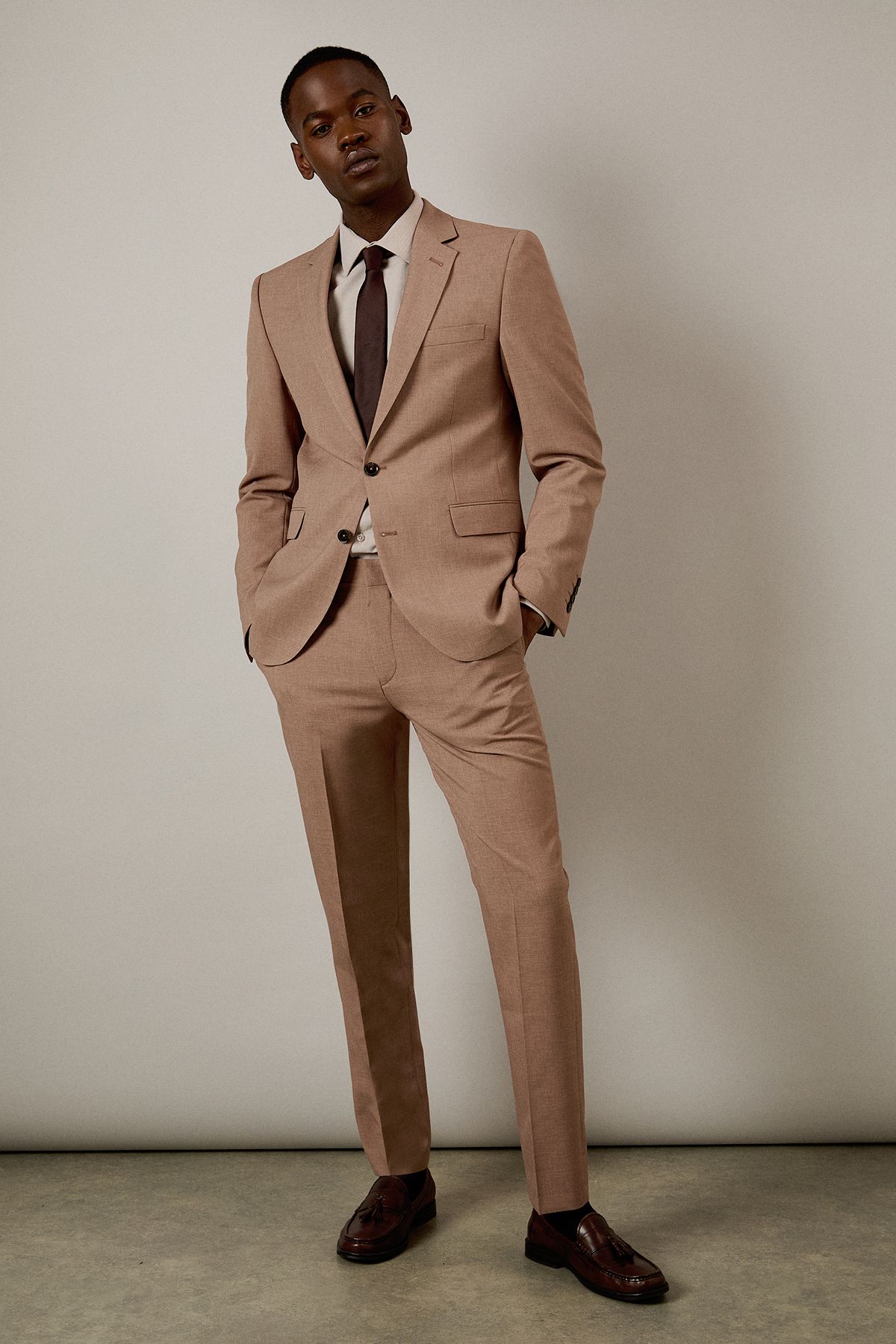 Burton Dusty Rose Textured Slim Fit Suit Jacket