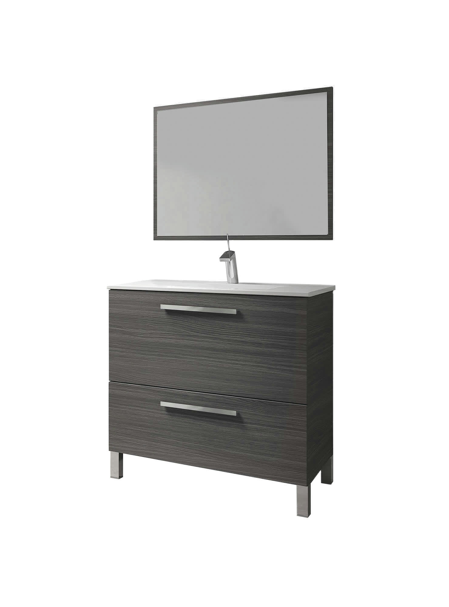 DFARAGO - Meuble sous-vasque avec 2 tiroirs et miroir effet bois gris cendré