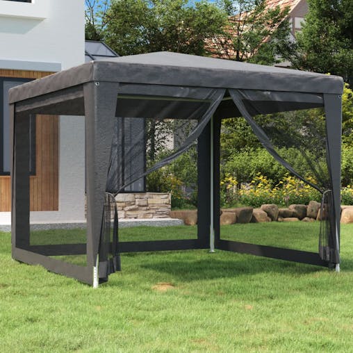 NNEVL Party Tent with 4 Mesh Sidewalls Anthracite 3x3 m HDPE