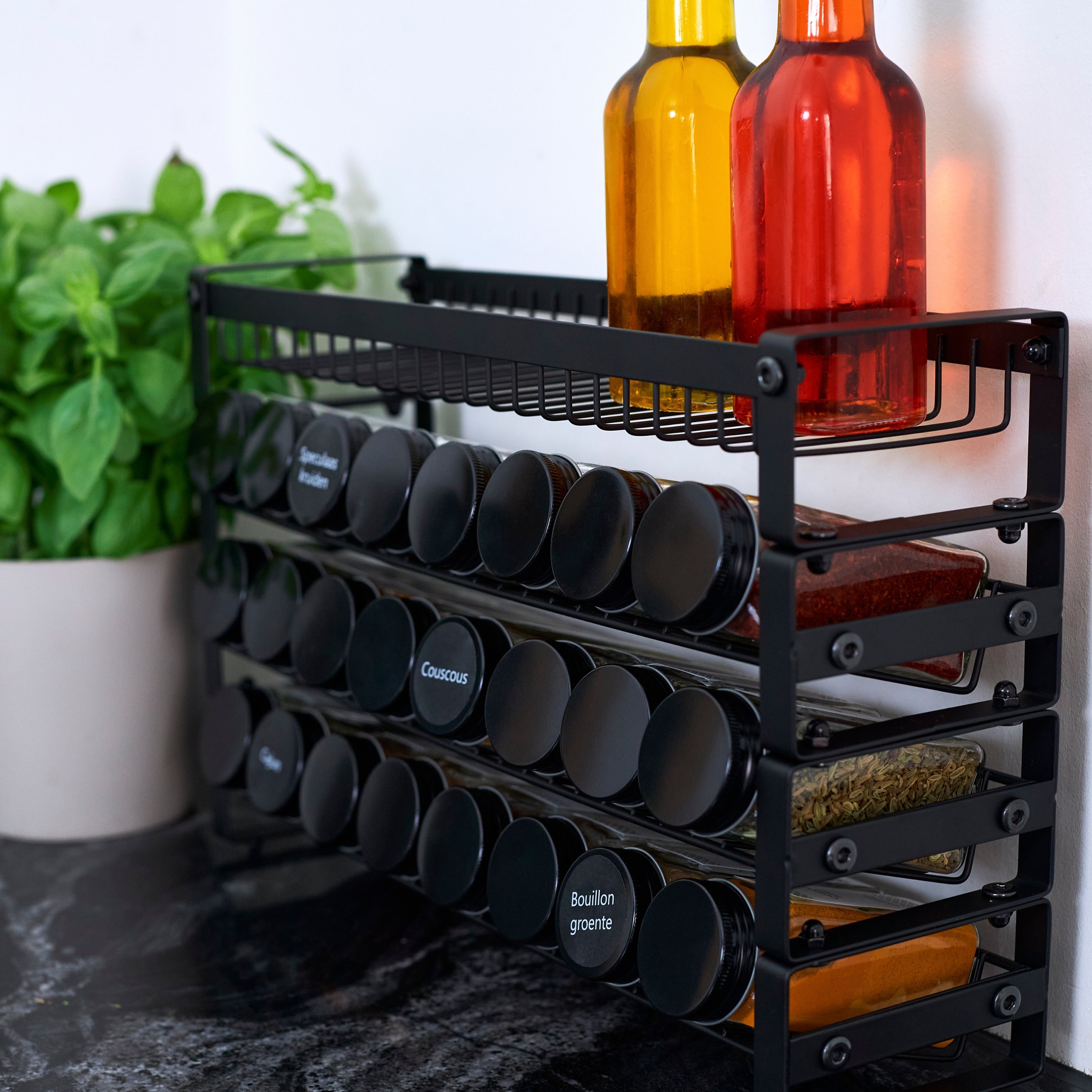 XIVADA Kruidenrek Oliv - Staand - Staal - 24 potjes - 4 Laags - Zwart