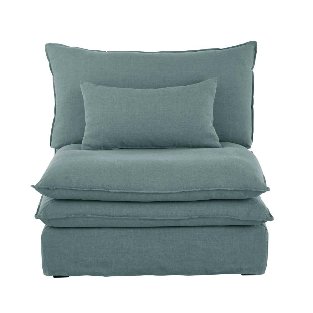 Pompei - Chauffeuse pour canapé modulable en lin bleu céladon