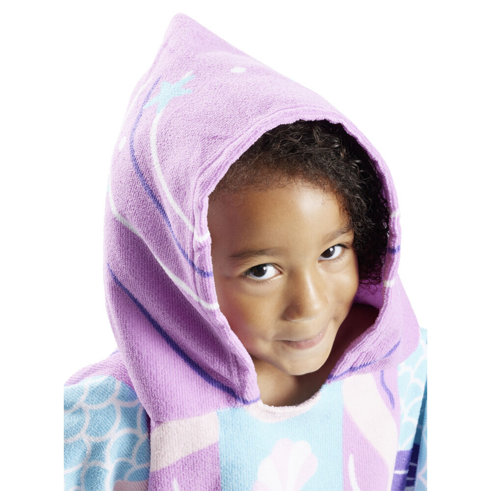 Poncho capuche sortie de plage enfant motif sirène bleu 60x60xH120cm