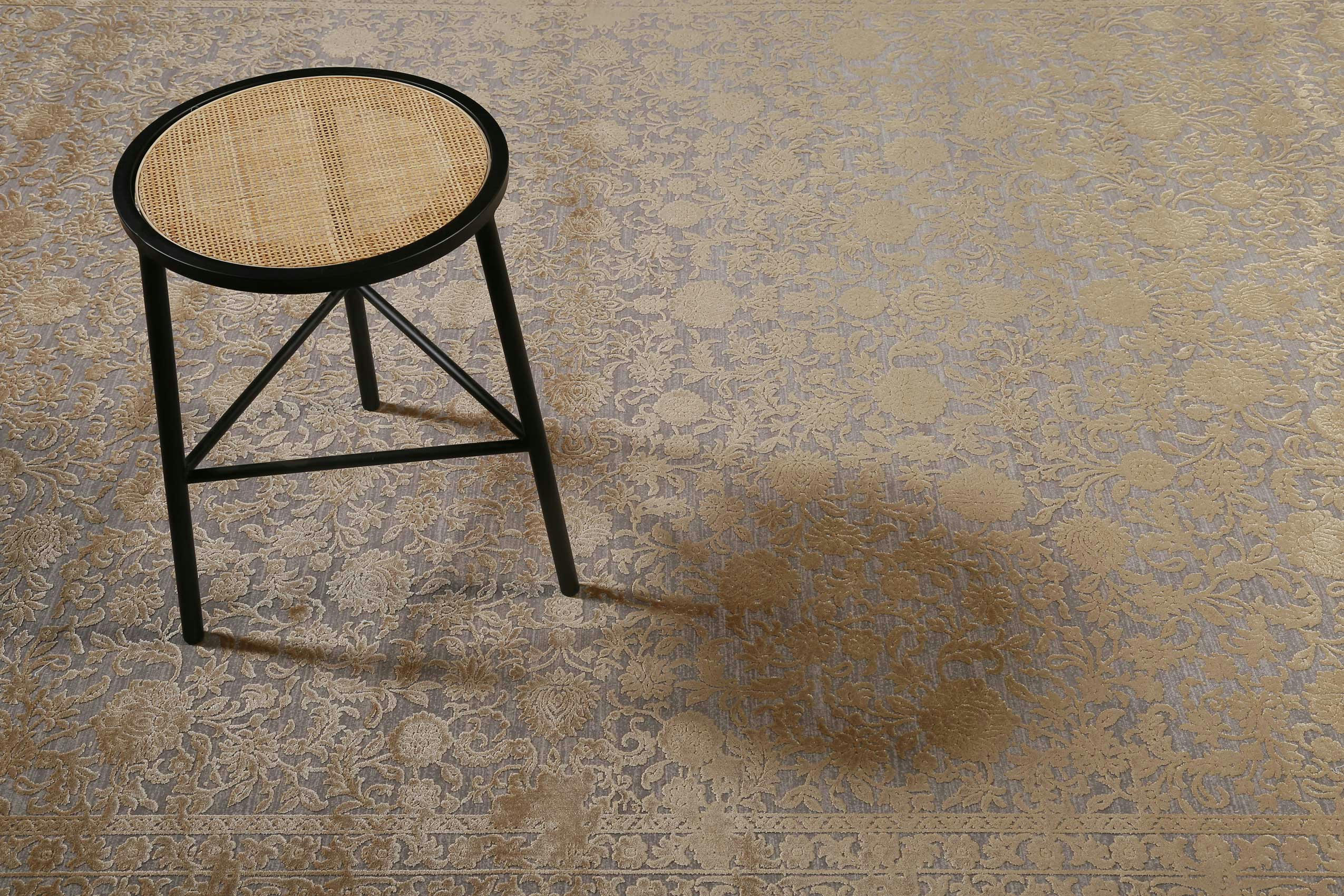 FLORIDA - Tapis classique toucher soyeux vintage jaune doré à relief 133x200