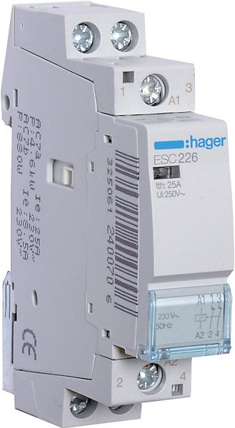 Esc426 Hager Contacteur Modulaire De Puissance 4nf - 25a - Bobine 230 Vac - Bornes à Vis - 2 Modules