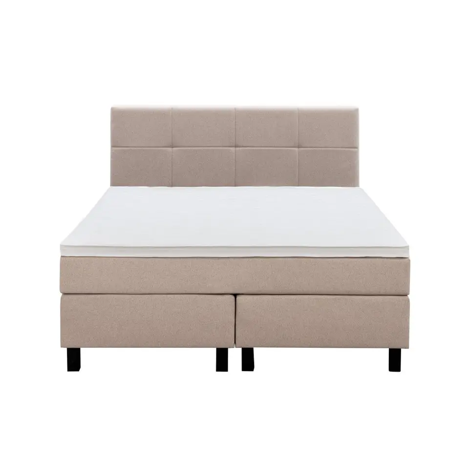 Boxspring Liv geblokt - beige - 140x200 cm - vierkante poot
