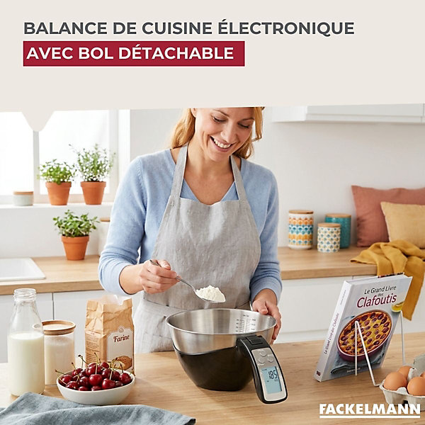 Balance de cuisine avec bol inox détachable Fackelmann