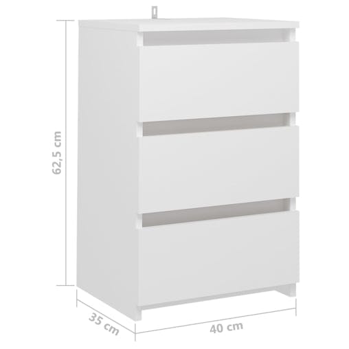 NNEVL Bed Cabinet White 40x35x62.5 cm Chipboard