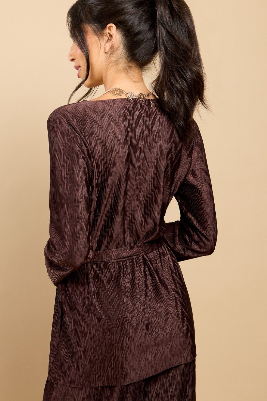 Little Mistress Brown Plisse Longline Top by Vicky Pattison