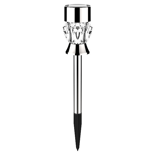Balise solaire inox avec diffuseur en verre sculpté façon cristal- Hauteur 36 cm-à planter ou à poser- LEDblanche- 2 Lumens