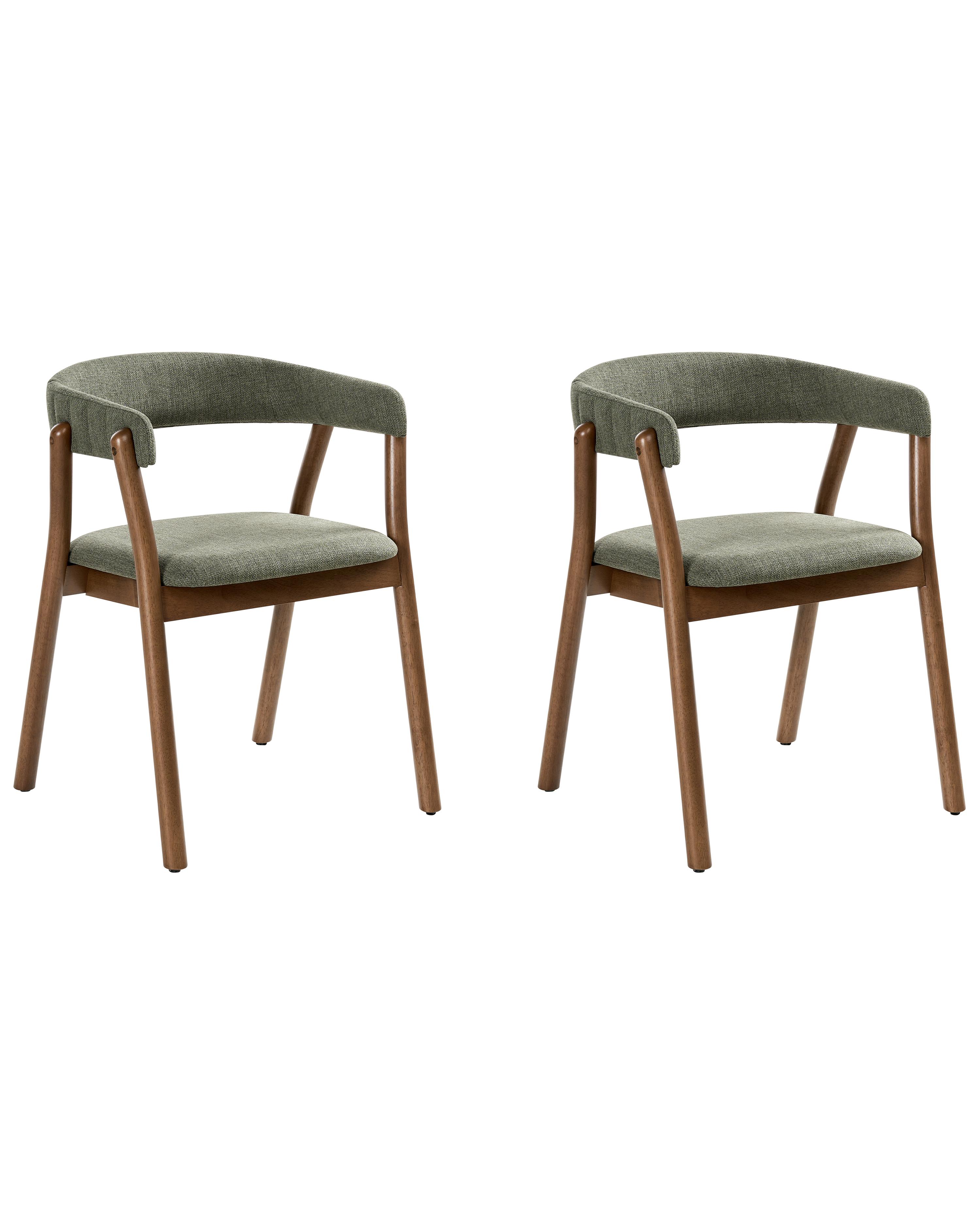 Set of 2 Dining Chairs MYLO Fabric Dark Brown/ Green
