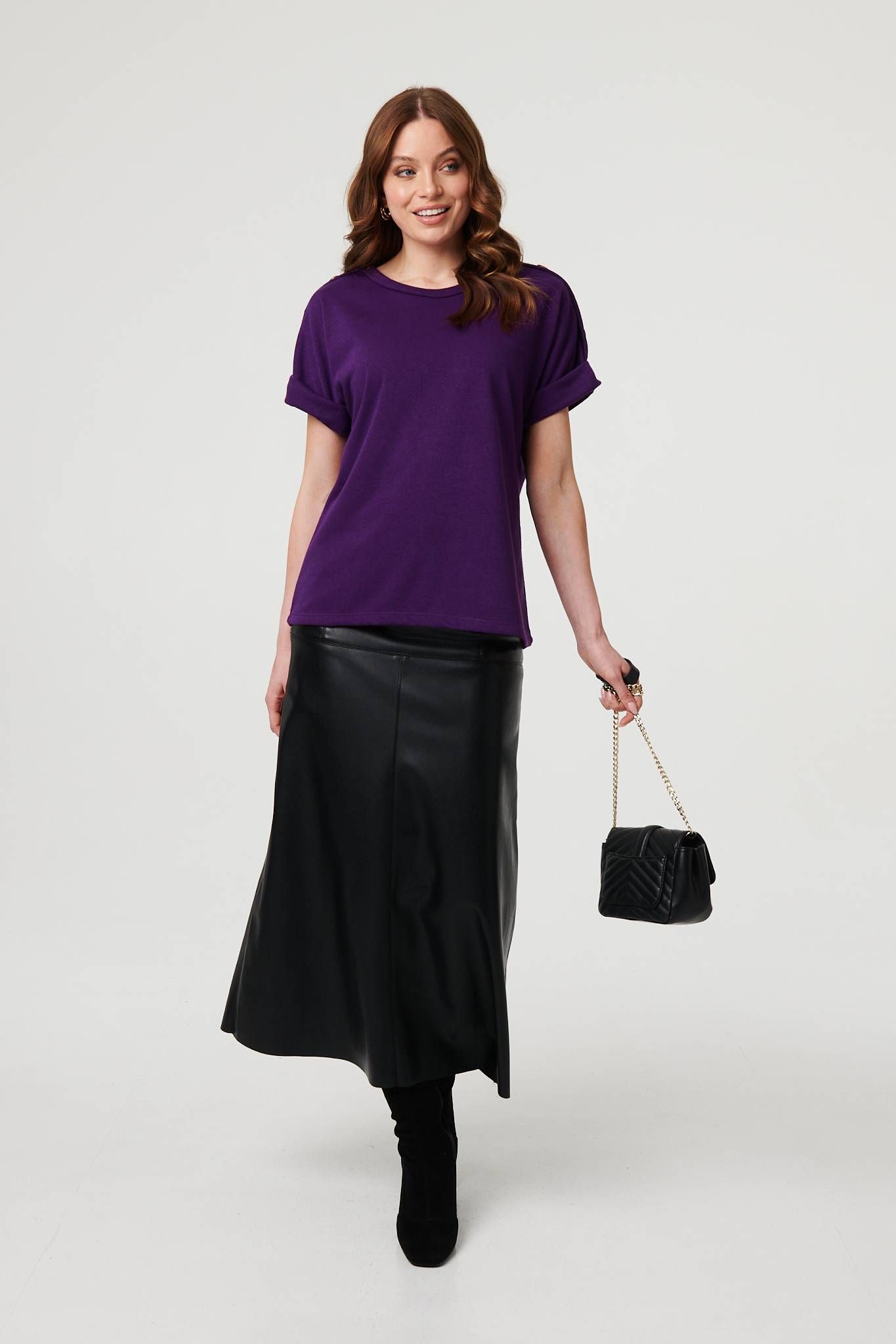 Izabel London Button Trim Short Sleeve Relaxed Top